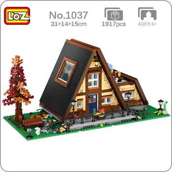 LOZ 1037 Mimari Üçgen Kabin Ahşap Ev Villa Bahçe Partisi 3D Mini Blokları Tuğla Yapı Oyuncak Çocuklar için Hediye yok Kutusu