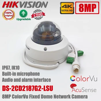 Orijinal Hikvision DS-2CD2187G2-LSU 8MP 4K POE WDR IP67 IK10 Dahili Mikrofon ColorVu AcuSense Dome Kamera Ses Alarm Arayüzü