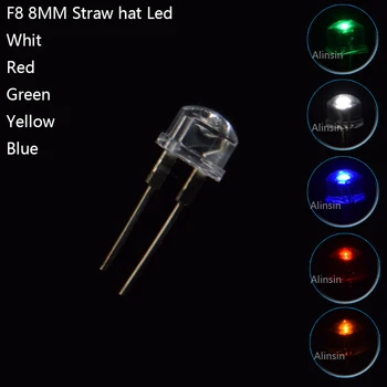 20 adet 0.5 W F8 8mm Hasır Şapka led ışık yayan Diyot beyaz Kırmızı Mavi Yeşil Sarı Renk Hasır Şapka ampul lamba 3V-3.2 V PCB