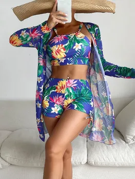 Moda Çok renkli Baskılı Seksi Bikini Üç Parçalı Set Kadınlar İçin Mayo Mayo Yüzmek Bayan Yaz Brezilyalı Beachwear