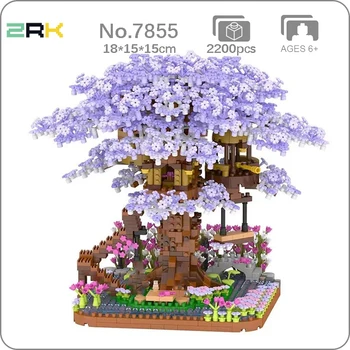 ZRK 7855 Dünya Mimarisi Kiraz Çiçeği Ağaç Ev Salıncak Bahçe Nehir DIY Mini Elmas Blokları Tuğla Yapı Oyuncak Hediye Yok Kutusu