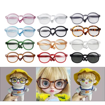 1 ADET Peluş Bebek Gözlük Aksesuarı Yuvarlak Çerçeve Minyatür Gözlük Şeffaf Lens Gözlük 6.5/9.5 cm Bebek Aksesuarları