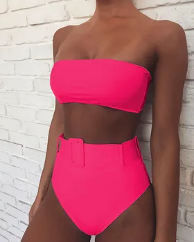 Yüksek Bel Brezilyalı Neon Bikini 2024 Kemer Mayo Kadınlar Bandeau Mayo Kadın Push Up Mayo Yaz Yıkananlar Biquini