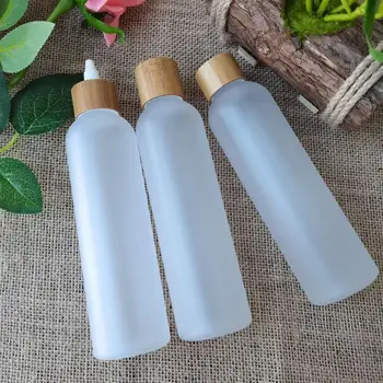 Buzlu Şeffaf Plastik Doldurulabilir Şişeler Bambu Pompa Kapaklı Taşınabilir Boş Kozmetik Konteyner Şampuan Losyon Seyahat krem kavanozları