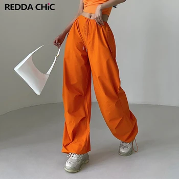 REDDACHıC Neon ışıkları paraşüt kadın kargo pantolon turuncu sokak gevşek ipli geniş bacak pantolon egzersiz rahat Sweatpants