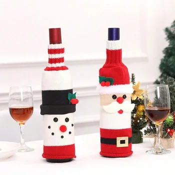 Noel Örme Şarap şişe kapağı Kardan Adam Noel Baba Noel Festivali Sahne Masa Süslemeleri Malzemeleri Karikatür Sevimli TMZ