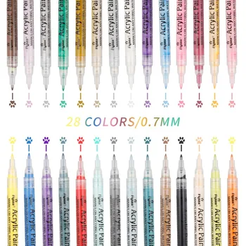 28 Renk Seti 0.7 MM Akrilik boya kalemi Kalem Sanat Belirteçleri Malzemeleri Kaya Cam Tuval Metal Seramik Kupa Ahşap Boyama Markalama