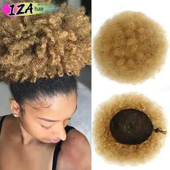 IZA Afro Ponponları İpli At Kuyruğu Saç Topuz Sentetik Saç Parçaları Kabarık Saç Kısa Sapıkça Kıvırcık Saç Puf Kadınlar ve Çocuklar için