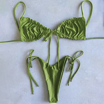 2023 Seksi Bikini Renkli Brezilyalı Tanga Mayo Kadınlar Bandaj Katı Mayo Mikro Beachwear Mayo Yaz bikini seti