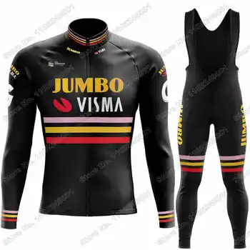 2023 Jumbo Vısma Trilogy Bisiklet Jersey Seti Sonbahar Kış İtalya Fransa İspanya Turu Bisiklet Giyim Yol Bisikleti Takım Elbise Bisiklet Pantolon