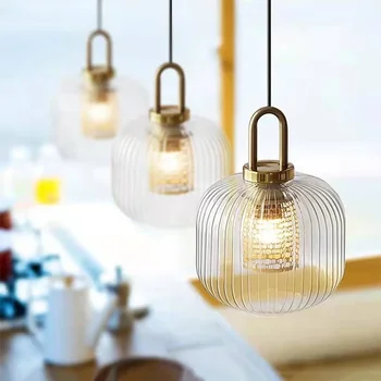 Iskandinav tarzı cam şerit kolye ışıkları aydınlatma LED kolye lamba oturma odası mutfak armatürleri kapalı ev dekor