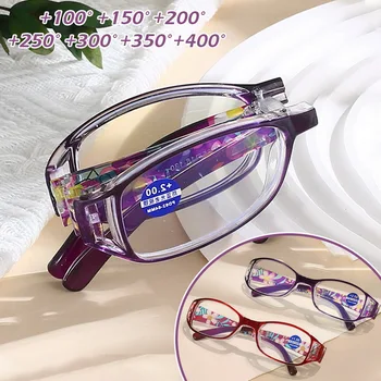 Katlanabilir okuma gözlüğü Retro Anti-mavi ışık presbiyopi gözlük bayanlar çiçek Moda Bilgisayar reçete gözlük + 1.0 ~ + 4.0