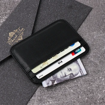 Süper İnce Yumuşak Koyun Derisi Hakiki deri kartlık Mini kredi kartı cüzdanı Erkekler İnce Kart Durumda Küçük Çanta İş Kart Sahibi
