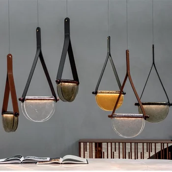 Post-modern deri el yapımı cam kolye lamba odası başucu modeli odası restoran kolye ışıkları