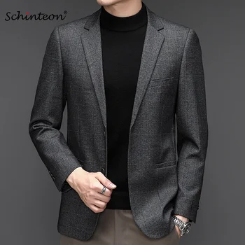 Schinteon Sonbahar Kış Ekose Blazer Ceket Slim Fit Dış Giyim Rahat Yüksek Kaliteli Genç Erkek Kore Tarzı Takım Elbise 2023 Yeni