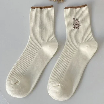 Kadın Çorap Yeni Moda Sevimli Pamuk Nefes Çorap Japon Tarzı Sevimli Tavşan Nakış Rahat Kızlar Tatlı Yüksek Kaliteli