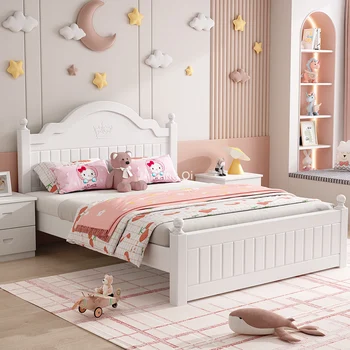 Ücretsiz Kargo Minimalist Ev Çocuk Yatak katı ahşap Prenses Beyaz Kız karyola iskeleti Modern Depolama Cama De Casal Mobilya