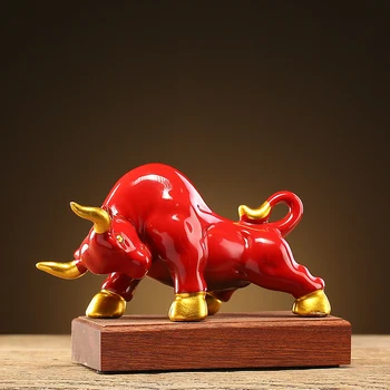 Inek heykeli heykel süsler seramik kırmızı inek coşkulu şanslı inek hayvan oturma odası dekoratif yaratıcı hediye