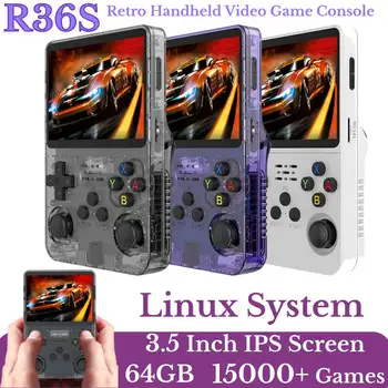 R36S elde kullanılır video oyunu Konsolu 3.5 İnç IPS Ekran Linux Sistemi R36S Retro Taşınabilir Cep Video Oynatıcı 64GB Oyunları Emülatörü