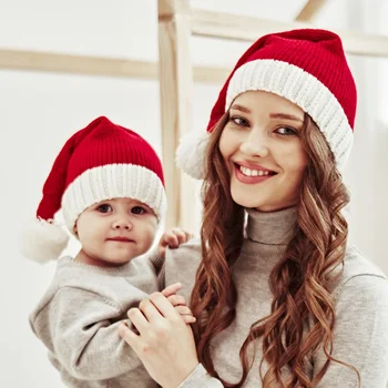 2024 Örme Noel Şapka Sevimli Ponpon Yetişkin Çocuk Yumuşak Bere Santa Kap Yeni Yıl Partisi Çocuklar Hediye Navidad Natal Noel Süslemeleri
