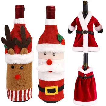 Noel şarap şişesi yatak örtüsü seti Santa Kardan Adam Dokuma şarap şişe çantaları Noel Partisi Yemek Masası Süslemeleri Yeni Yıl Hediyeleri
