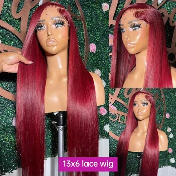 Bordo 13x4 Düz HD sırma ön peruk İnsan Saçı 180 % 99J Kırmızı Renkli Tutkalsız Dantel Ön İnsan Saç Peruk Siyah Kadınlar İçin