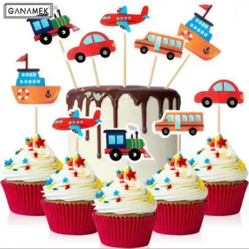 10 Adet Karikatür Araba Resim Taşıma Cupcake yiyecek kürdanları Çocuklar Doğum Günü Partisi İyilik