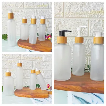 1 Adet 120/150/250ml Buzlu plastik sos şişesi Bambu Pompa Losyon Şişeleri Dağıtıcı Banyo Duş Jeli bulaşık deterjanı Ambalaj