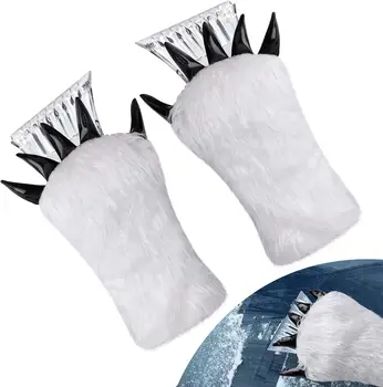 Eldiven ile 2 Adet Buz Kazıyıcı - Faux Kürk araç ön camı Kazıyıcı Mitt-Kar kazıyıcı eldivenler Arabalar için Kış Kar ve Buz Sökücü