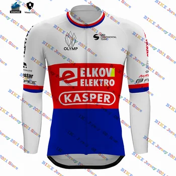 2023 Elkov Kasper Çekya Rüzgar Geçirmez erkek Kış Bisiklet Jersey Uzun Kollu Yol Bisikleti Mtb Maillot Ropa