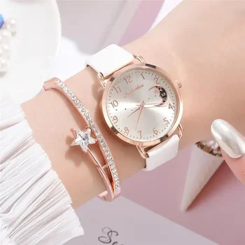 Kadın Moda Beyaz İzle Kuvars Deri Bayan Kol Saatleri Yeni Marka Basit Numarası Dial Kadın Saat Montre Femme
