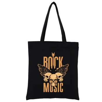 Rock Müzik Kafatasları Tuval Tote Çanta Estetik Grafik Baskı Alışveriş Çantaları Komik Totebag kadın Çanta Shopper Casual Tote Eko