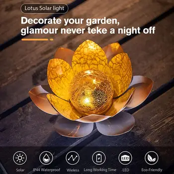 LED güneş lambası kırık cam küre Lotus ışık açık bahçe Yard sanat süsleme veranda çim bahçe dekorasyon