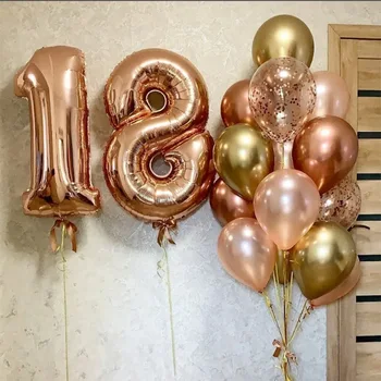 Mutlu 18th Doğum Günü Partisi dekorasyon balonları Taç Numarası Yetişkin Parti Folyo Globos Yıldönümü Düğün Dekor Metalik Altın Topları