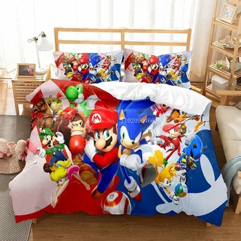 Süper Mario Yorgan yatak örtüsü seti Yumuşak Karikatür baskılı nevresim Yatak Takımları Erkek Kız Bebek Genç Yatak Odası Yatak Süslemeleri