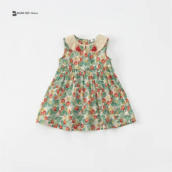 Elbiseler Yaz Kore Versiyonu Kız Çilek Bebek Yaka Prenses Elbise Prenses Elbise Çocuk Parti Kız Çocuk Moda Elbise