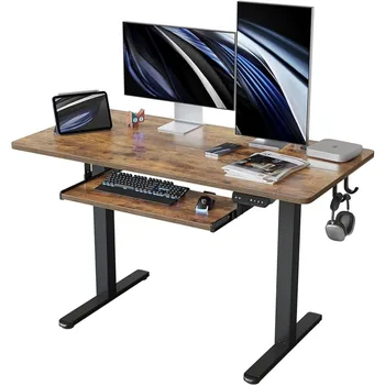 Klavye Tepsili Yüksekliği Ayarlanabilir Elektrikli Ayaklı Masa, 48 x 24 İnç Oturma Ayaklı Masa, Ekleme Tahtalı