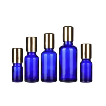 Cam Rulo göz krem şişesi Boş Mavi uçucu yağ Şişeleri Altın Kap Çelik Boncuk 5 ml-100 ml Taşınabilir Kozmetik Doldurulabilir Şişe