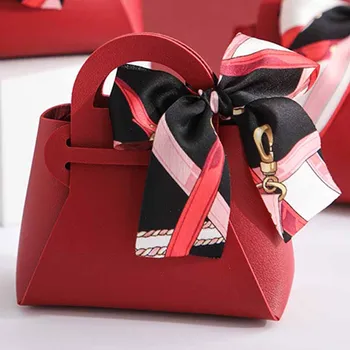1 ADET Yeni Deri hediye keseleri Yay Şerit Ambalaj Çantası Düğün Favor Dağıtım Çantaları Noel Şeker ambalaj kutusu Mini Çanta