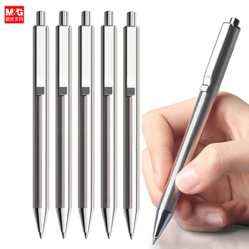 M & G Metal İmza Jel Kalemler, Paslanmaz Çelik Tükenmez 0.5 mm İnce Nokta Siyah mürekkep Mermi Ucu Pürüzsüz Yazma makaralı tükenmez Kalem