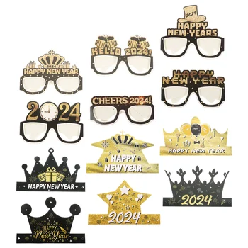 1 Takım Yeni Yıl Partisi Kağıt Gözlük Ve Şapka Sahne 2024 Yeni Yıl Temalı Kağıt Gözlük Kağıt Kapaklar