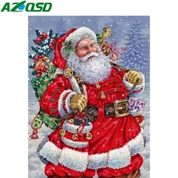 AZQSD Noel Elmas Boyama Noel Baba Mozaik Oya 30x40 cm Yuvarlak Matkap Nakış Satış Kış 20x30 cm Ev Dekor