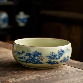 Peyzaj Porselen Çay yıkama kasesi çay seti Seramik Jianshui Bardak Kalem Yıkama Mavi Ve Beyaz Çay Töreni Eşyaları Çay Gereçleri Havzası