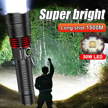 En güçlü LED el feneri şarj edilebilir taktik LED Torch USB yüksek güç flaş ışığı süper parlak fener uzun atış el lambası