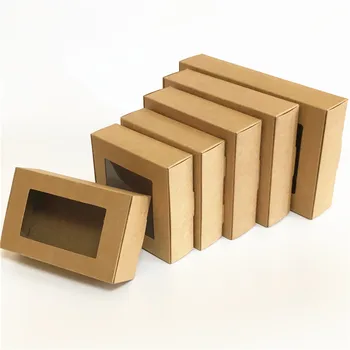 Yeni 10 adet / grup 22 Boyutları Kare Kraft Kağıt Hediye Paketleme Kutuları Doğa Kahverengi Pencere Hediye Paketleme Karton