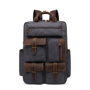 M224 Yeni Vintage Lüks Tuval Deri seyahat sırt çantası Erkek Çok Fonksiyonlu silindir çanta Büyük Kapasiteli Tuval Bagaj Sırt Çantaları