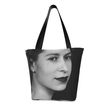 Genç Kraliçe Elizabeth II Alışveriş Çantası Retro Baskı Alışveriş Çantaları Öğrenci Seyahat Bez Tote Çanta Sevimli Özel Çantalar