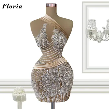 Floria Ince Boncuklu Kokteyl Elbiseleri Custom Made Lüks Kristaller Kısa Abiye Giyim Abendkleider Düğün Parti Clubbing Elbiseler