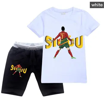 Kız Erkek Yaz giyim seti Sevimli CR7 Çocuklar Spor T gömlek + Pantolon 2 parçalı set Bebek Doğum Günü Giyim Rahat kıyafetler