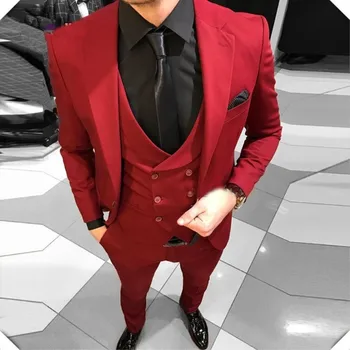 Özel Yapılmış Sabah Tarzı Smokin Damat Maksimum Backhand erkek Kırmızı Takım Elbise Düğün Nedime / Balo Takımları (Ceket + Pantolon + Yelek)